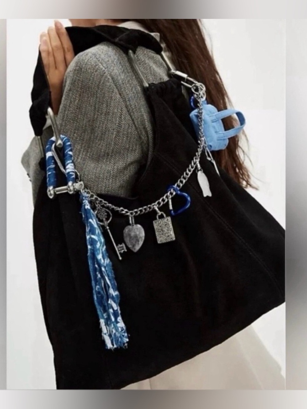 Free People Bobbi Slouch Soft Suede Black Tote Bag NWOT